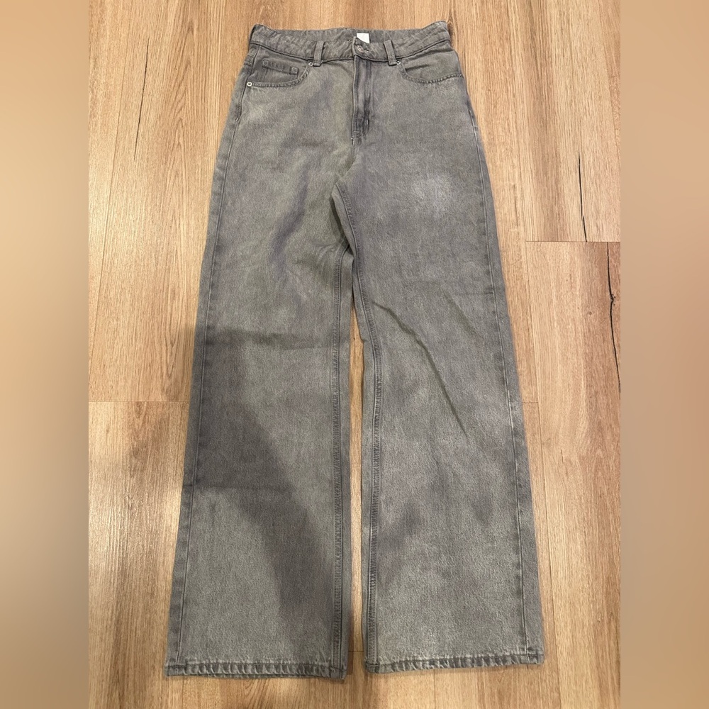 Gray H&M Wide-Leg Baggy Gray Jeans